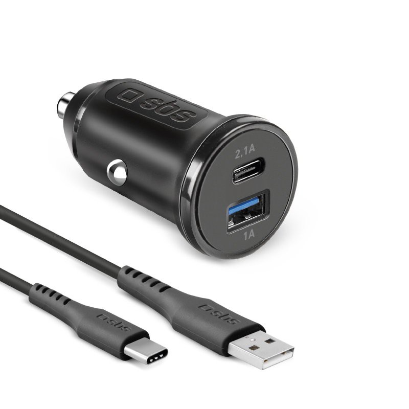 10 Watt Car Charger Kit - Fast Charging with Two USB Ports and USB and USB-C Cable Included