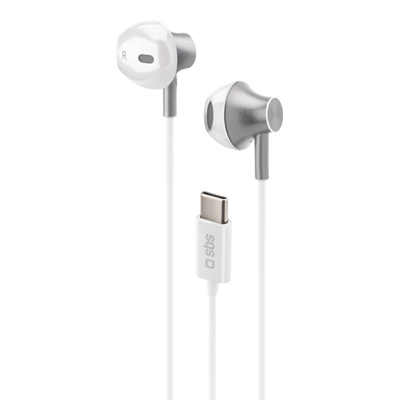 Semi-in-ear metal earphones with USB-C connector and integrated controls